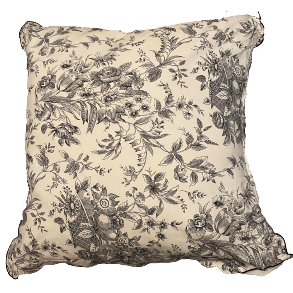 Paris French Toile 26" Euro Sham + Pillow France Black White Scallop Floral Boho